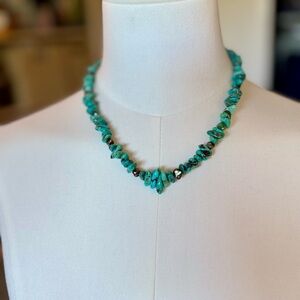 Genuine Turquoise & Pearl Necklace | Vintage Boho Southwestern Style I 16-17”